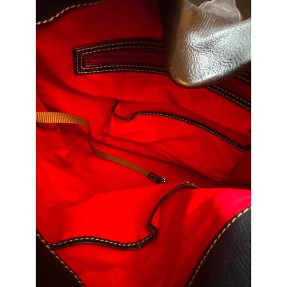 Dooney & Bourke Navy Leather Hobo Bag With Gold Hardware & Red Interior - Picture 4 of 8